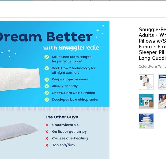 Snuggle-Pedic Long Body Pillow & Cuddledown Pillowcase - Picture 4 of 5